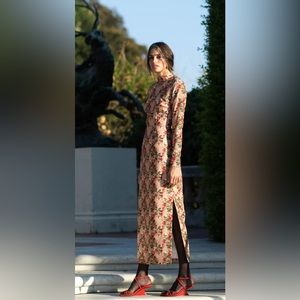 Damaris Bailey Eliza small long sleeve floral beige neutral high neck dress.